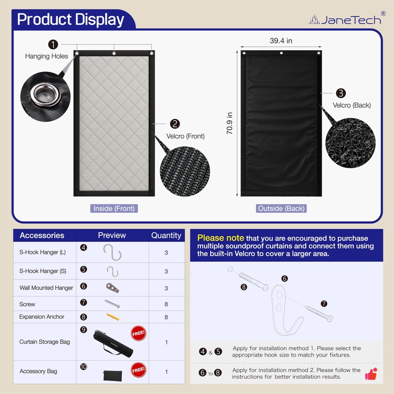 JaneTech Soundproof Blanket 70" x 40" – Heavy-Duty Sound Dampening
