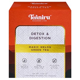 Teaniru, Magic Melon Green Tea, 7 Pyramid Tea Bags in Individual Sachets | Detox Tea - Green Tea with Musk Melon & Aloe Vera | 100% Natural Ingredients - Brew Hot or Cold