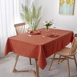 maxmill - Mantel de tela jacquard con diseño de damasco, resistente al agua, resistente a las arrugas, a prueba de aceite, peso pesado, suave, para cocina, comedor, decoración de mesa, cuadrado, 132 x 132 cm, óxido