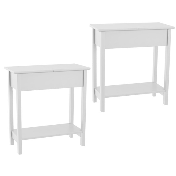 Lavish Home Flip Top End Table – Slim Side Console with Hidden Hinged Storage Compartment and Lower Shelf for Living Room, Hallway, or Entryway by Lavish, 22 x 11 x 24 in, White, Set of 2