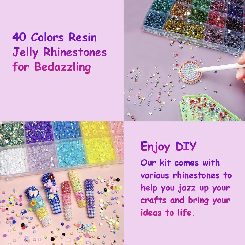 40 Colors Bedazzling Kit, 32000 Pcs Resin Jelly Rhinestones for