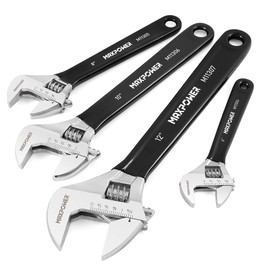 MAXPOWER Adjustable Wrench Set, 4-Piece Adjustable Wrenches 6-inch, 8-inch, 10-inch and 12-inch, Metric & SAE Scales, Extra-Wide Jaw and Soft Girp Wrench Set