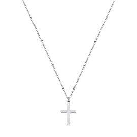 Yimofy Dainty Cross Necklace for Women Silver Plated Satellite Beaded Chain Cross Pendant Necklaces Minimalist Faith Choker Chain Necklace Jewelry Gifts for Women Girls