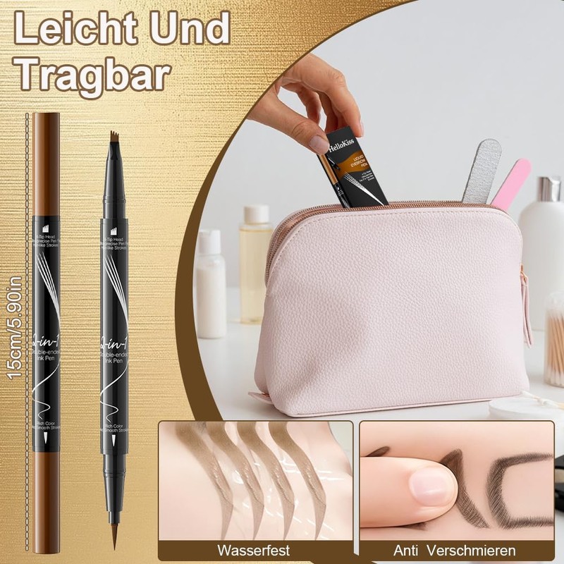 Eyebrow Pencil, Waterproof, 2-in-1 Dual-Ended Microblading Eyebrow Pencil, 3D Eyebrow