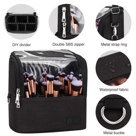 Cosmetic Bag, Relavel Make Up Brush Bag, Make Up Organiser, Multifunctional Cosmetic Brush Holder, Toiletry Bag with Carry Strap, Waterproof, for Women and Girls (L), B#-Black