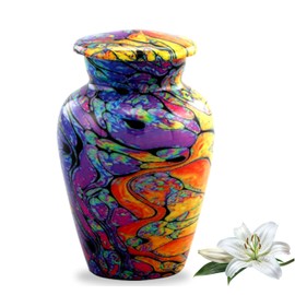 Modern Print Keepsake Urn - Colorful Mini Cremation Urn for Ashes - Handcrafted Tie Dye With Velvet Box & Bag (Funeral and Memorial Sharing)