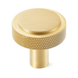 KOPPALIVE 5-Pack Solid Brass Cabinet Knobs, Gold Knurled Dresser Drawer Knobs, Round Modern Kitchen Cabinet Pulls and Knobs, Brushed Finish, Diameter 1-1/4 Inches