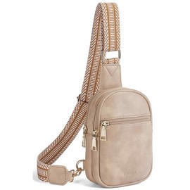 Telena Small Sling Bag for Women Vegan Leather Fashionable Fanny Pack Crossbody Bags for Women Chest Bag for Travel Sling Purse - Color: Light Brown