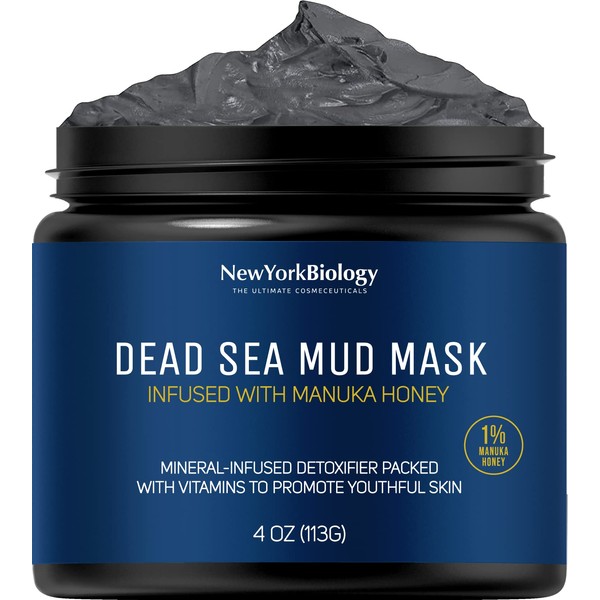 New York Biology Dead Sea Mud Mask for Face and Body with Manuka Honey - Spa Quality Pore Reducer for Acne, Blackheads and Oily Skin, Natural Skincare for Women, Men - Tightens Skin - 4 oz