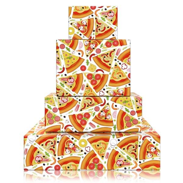 4 Sheet Pizza Gift Wrapping Paper,Folded Sheets Pizza Printed Gift