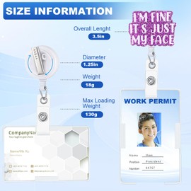 Bclelct I'm Fine It's Just My Face Badge Reel with Swivel Alligator Clip ID Badge Holder Funny Glitter Badge Reel Retractable Clip for RN LPN CNA Nurse Doctor Assistant Medical Staff