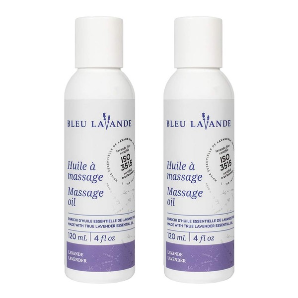 Bleu Lavande - 2 Pack of 100% Natural Lavender Massage Oil – Made with Certified Premium & Pure True Lavender Essential Oil – Vegan & Cruelty-Free – No Artificial Fragrances - 2X 4 Fl Oz