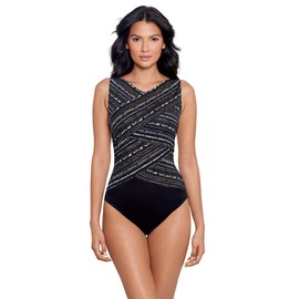 Miraclesuit Women's Swimwear Cypher Brio Underwire Tummy Control One Piece Swimsuit, Black/Multi, 16