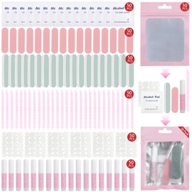 Sawvolker 50Pcs Press on Nail Tool Kit - Nail Glue, Adhesive Tabs, Mini Nail File and Shine Nail Buffer Block, Acrylic Sticks, Prep Pads, Packaging Bag for Nails Salon Press on Nail Business