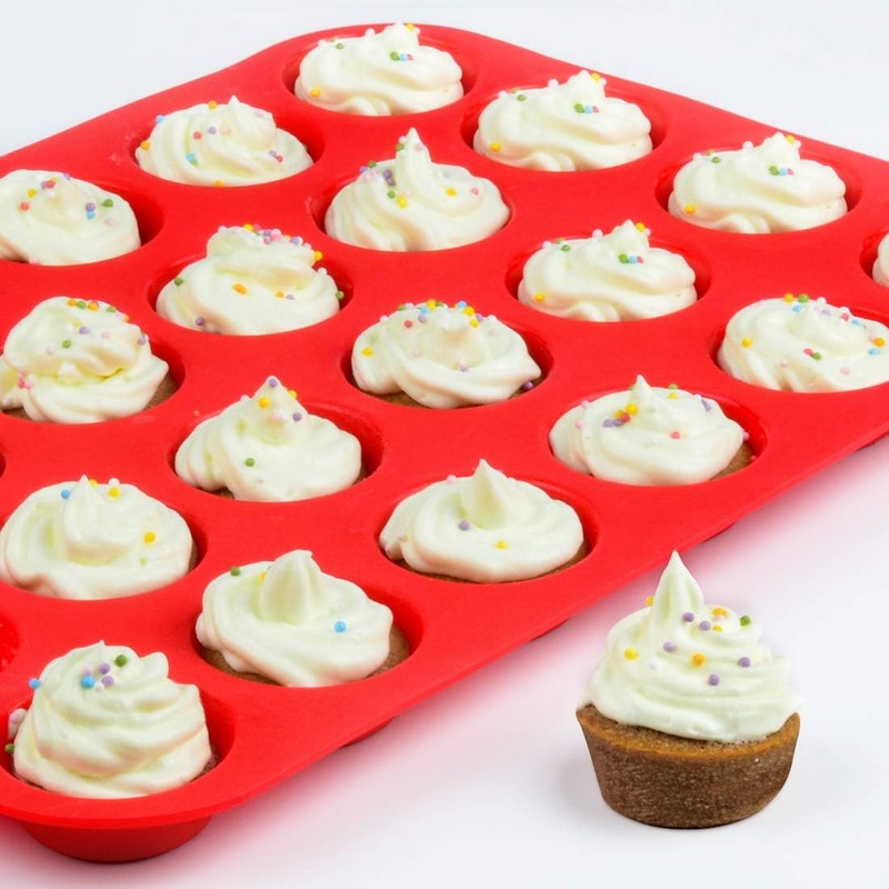 CAKETIME Silicone Mini Muffin Pan 24 Cups Mini Cupcake Pans,