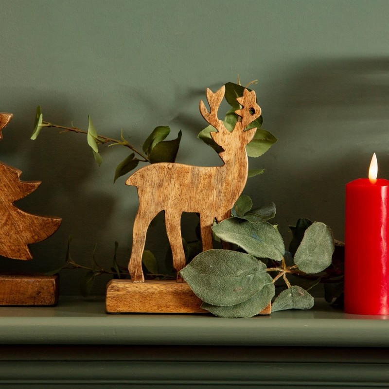 Sass & Belle Natural Wood Standing Deer Decoration