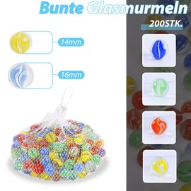 HAKACC Pack of 200 Colourful Glass Marbles, Children's Marble Game, Decorative Toy for Marble Game, Children's Home Decoration, 14/16 mm