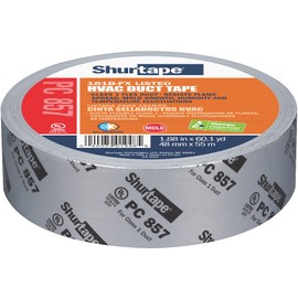 Shurtape PC 857 UL 181B-FX Listed/Printed Cloth Waterproof HVAC Duct Tape, Use to Seal Seam and Join Class 1 Flex Duct, 48mm x 55 Meters, Silver Metal Printed, 1 Roll (101015)