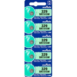 Murata 329 Battery SR731SW 1.55V Silver Oxide Watch Button Cell (5 Batteries)