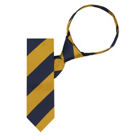 Jacob Alexander Boys' 1-Inch College Stripe Woven 14" Pre-Tied Zipper Neck Tie - Gold Navy