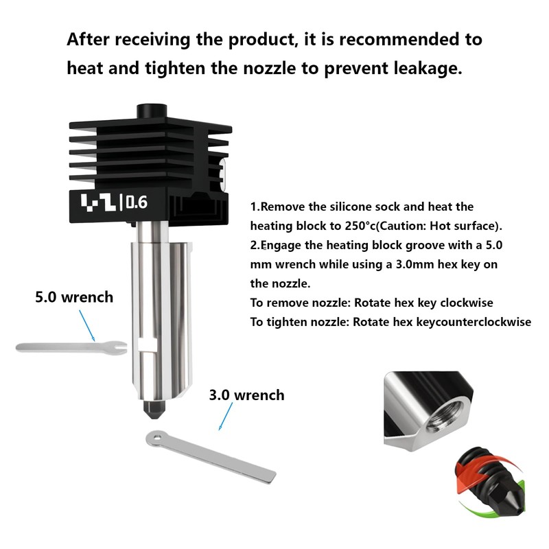 Upgrade 0.6mm H2D Hotend Kit, 3D Printer Print Head Hot