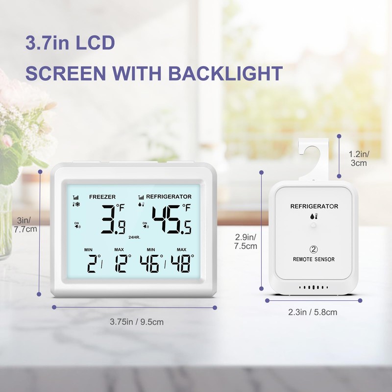 OQIMAX Refrigerator Thermometer Digital Fridge Freezer Thermometer with 2 Sensors