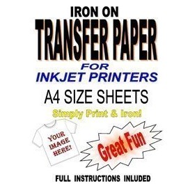 Inkjet Printable Iron On T Shirt & Fabric Transfer Paper for Light Fabrics 50 A4 Sheets