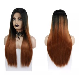 Vocoste Peluca Largo Liso Para Niña De Diario Marrón Degradado Negro