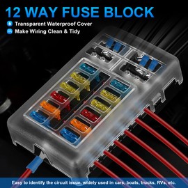 Sycreek 32 V 12-Way Fuse Box, Blade Atc/Ato Fuse Box, Waterproof and Fireproof, Suitable for 12 V-24 V Cars, Trucks, Motorhomes, Ships (12 Compartments)