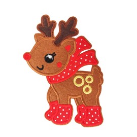 6'' Large Christmas Reindeer Embroidered Iron On Sew On Patch Felt Applique