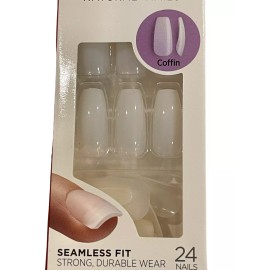 Kiss Acrylic Natural Nails Glue-On Long Coffin Opaque White DBSN05 Shackled