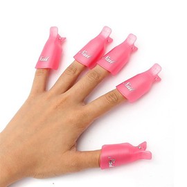 10PC Plastic Acrylic Nail Art Soak Off Cap Clip UV Gel Polish Remover Wrap Tool, Pink