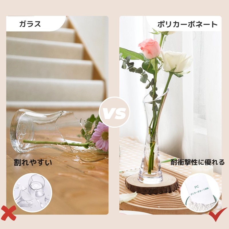 ComSaf Vase Unbreakable, Stylish, Diagonal Mouth, Flower Base, Polycarbonate, Transparent,