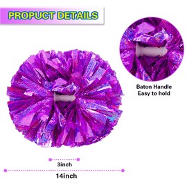 Lovecheer 2PCS Hot Pink Cheerleading Pom Poms Holographic Cheer Pompoms with Baton Handle for Sports Team Spirit Festival Birthday Party Dance