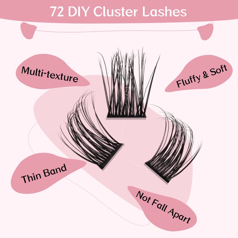 Cluster Eyelashes, Pack of 72 Individual Eyelashes, Eyelash Clusters, DIY