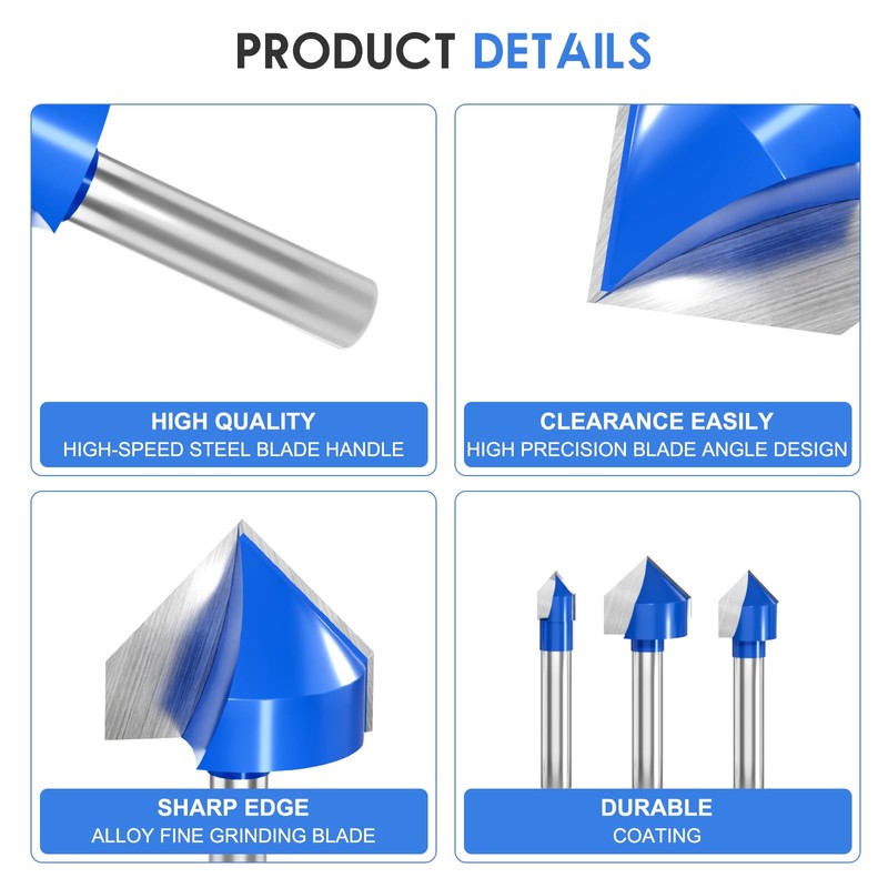 1/4 Inch Shank 90 Degree V Groove Router Bit Set