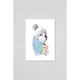 Poster Reproduction of Cute dog in a hat and scarf. Too cute phrase. Hand-drawn illustration of a pencil and watercolor technique. Design for poster, kids T-shirt, print, banners. illustration