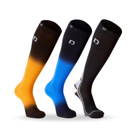 DAKY Compression Socks for Men Women - Athletic, Hiking, Walking, Running, Sports - Travel, Flight, Pregnancy Socks - 3 Pack (Orange, Skyline, Aqua, SM)