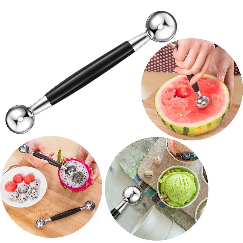 2 x double-sided melon scoop, stainless steel melon spoon, ball