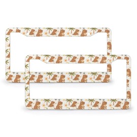 KIOWEIR Capybara with Palm Tree 2 Pack License Plate Frames,Stainless Steel Car License Plate with 2 Holes and Screws Universal Aluminum Car Accessories for Front and Rear
