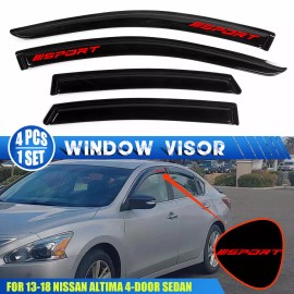 Unbranded Fits 13-18 Nissan Altima 4DR Window Visors Vent Rain Guard Shade w/ Red Sport