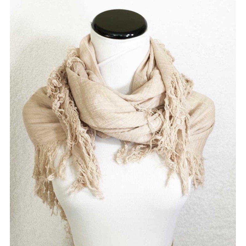 aesthetinc Solid Color Oversized Shredded Fringe Square Shape Scarf Wrap