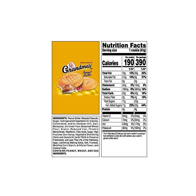 Grandma's Cookies Peanut Butter Flavored 4 Packs (8 Cookies)