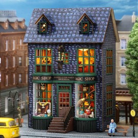 CUTEROOM Miniature House, DIY Dollhouse Set Made of Wood, Mini House Building Set with Furniture and LED Light, Birthday Gift for Women and Girls (Magic Store)