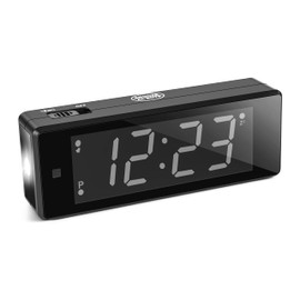 T-FAMY Digital Alarm Clock Battery Operated Night Visiable with Upgraded LED/LCD Time Display, Flashlight,Small Travel Clock for Bedroom Bedside (White Display)