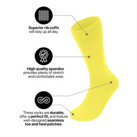 Feraricci Solid Color Polyester Socks for Men, Casual and Formal Attire Mid Rise Men’s Crew Socks - Yellow