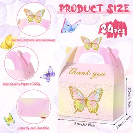 Nezyo Butterfly Party Favor Treat Boxes, Pink and Purple Butterfly Floral Goodie Gable Candy Box Paper Gift Box for Birthday Party Supplies Baby Shower Wedding Party(24 Pcs, Vivid Style)