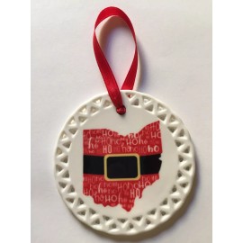 Handmade Ohio Santa State Porcelain Christmas Ornament~Light