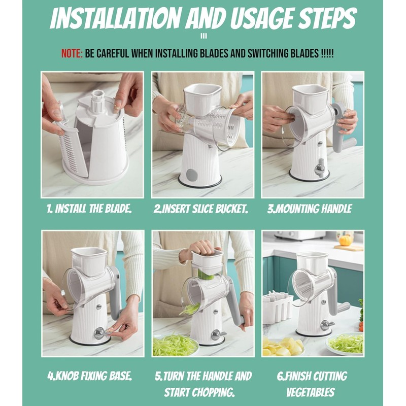 BSFRNF 5 In 1 Rotary Cheese Grater Vegetable Slicer for