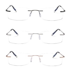 HIYANJN Rimless Readers Blue light proof reading glasses Women Men Anti Glare Filter Lightweight Eyeglasses (3-Pack,3.5)